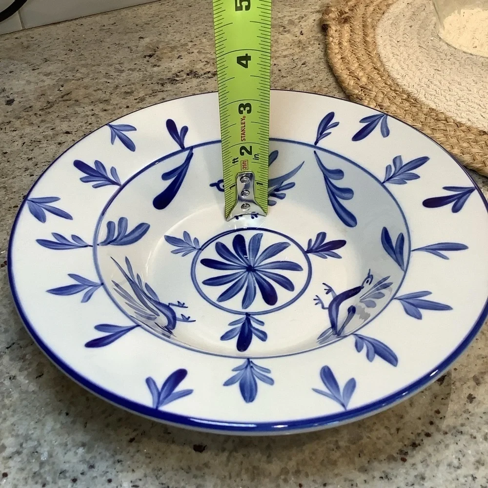 [Two] Evandale Blue and White Bird Print Stoneware Bowl Set of 2